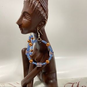 Handmade women blue and bronze faux pearl acrylic glass beads earrings. NWOT